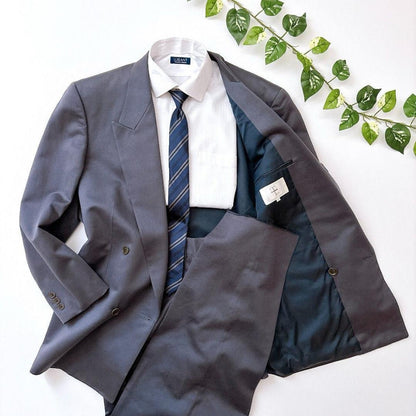 Masaki Suda Vintage Double Breasted Casual Suit Top and Bottom Dark Blue L