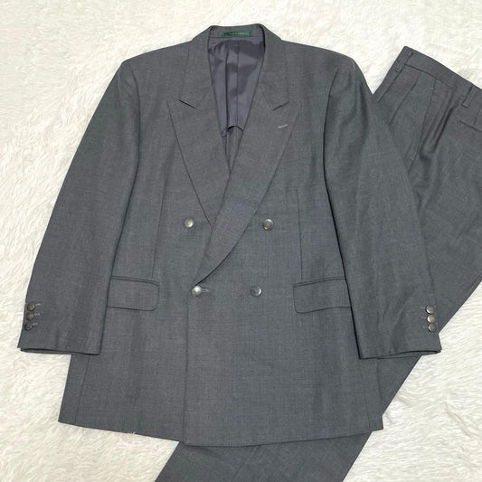 90s 00s Casual Suit Setup Gray Engraved Silver Buttons Luxury Wool