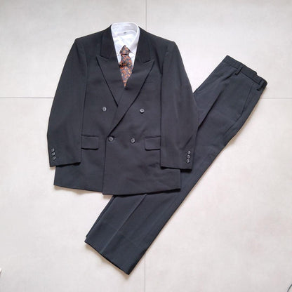 90s vintage double suit setup wool business commuting good condition