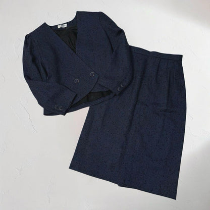Showa Retro Tweed Collarless Jacket Skirt Setup No. 9