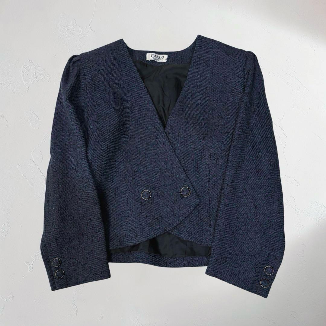 Showa Retro Tweed Collarless Jacket Skirt Setup No. 9