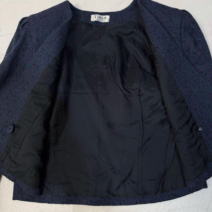Showa Retro Tweed Collarless Jacket Skirt Setup No. 9