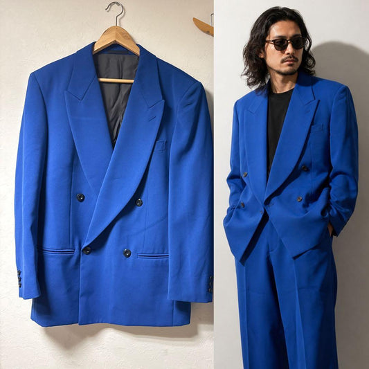 Good condition 90s double vintage suit L blue setup JUN MEN