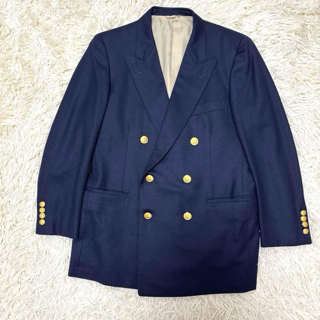 Aquascutum double setup suit wool gold buttons XL