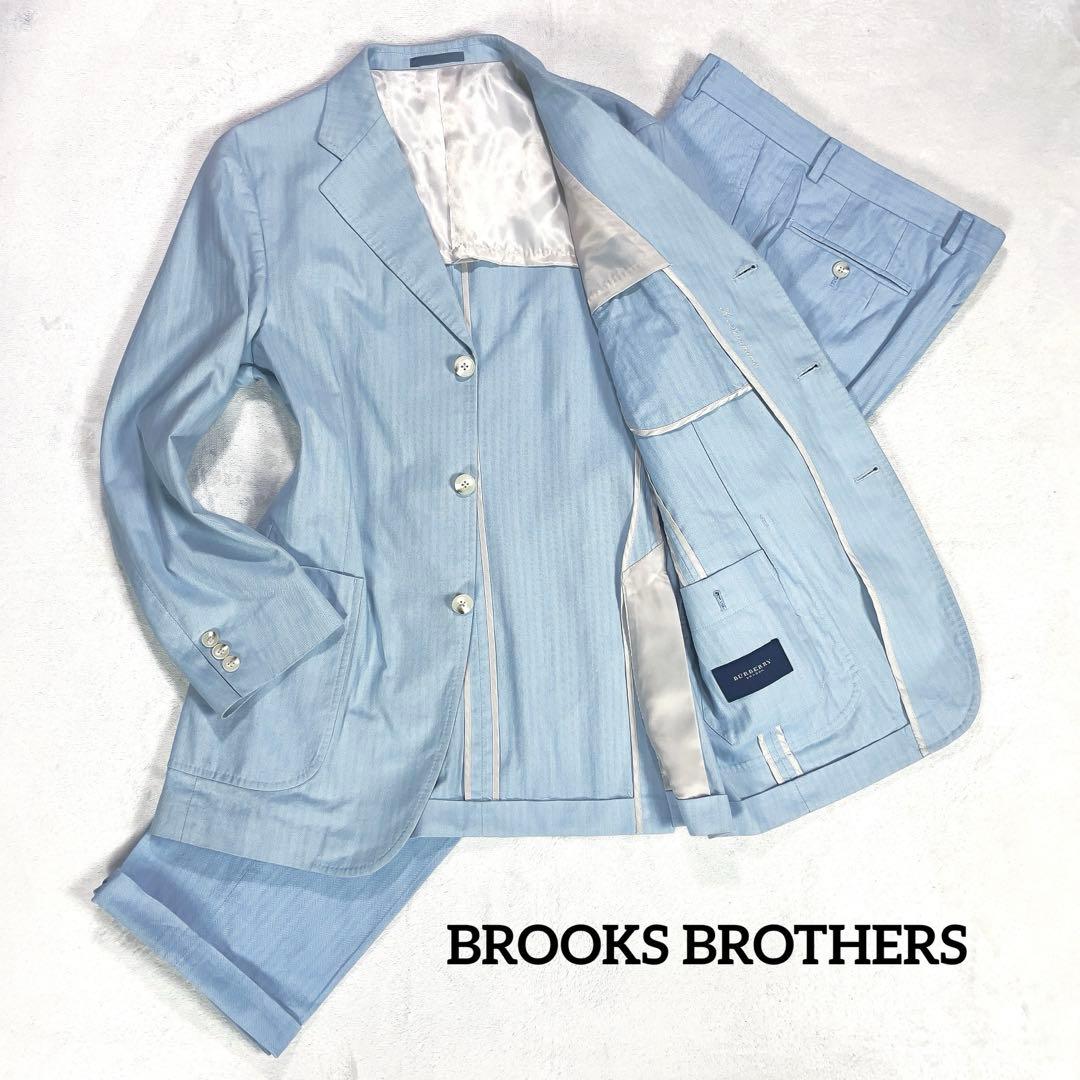 Brooks Brothers Cotton Herringbone Setup Suit Top and Bottom M Blue