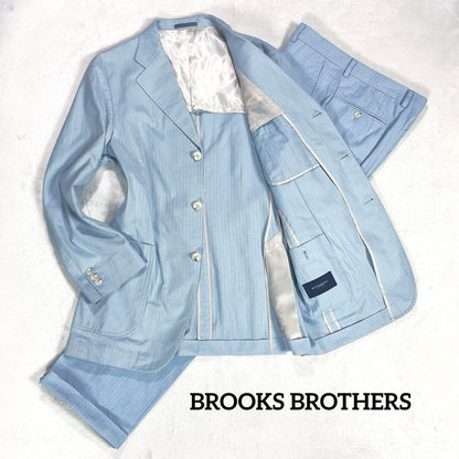 Brooks Brothers Cotton Herringbone Setup Suit Top and Bottom M Blue