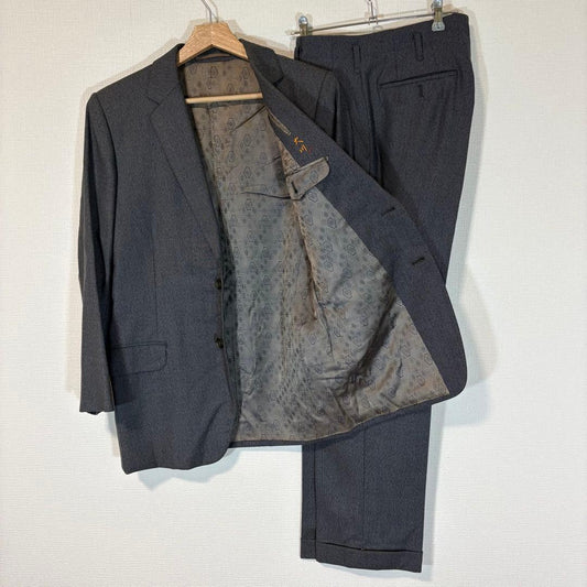 Vintage Lined All Over Pattern Suit Charcoal Gray Geometric Pattern Retro Mode