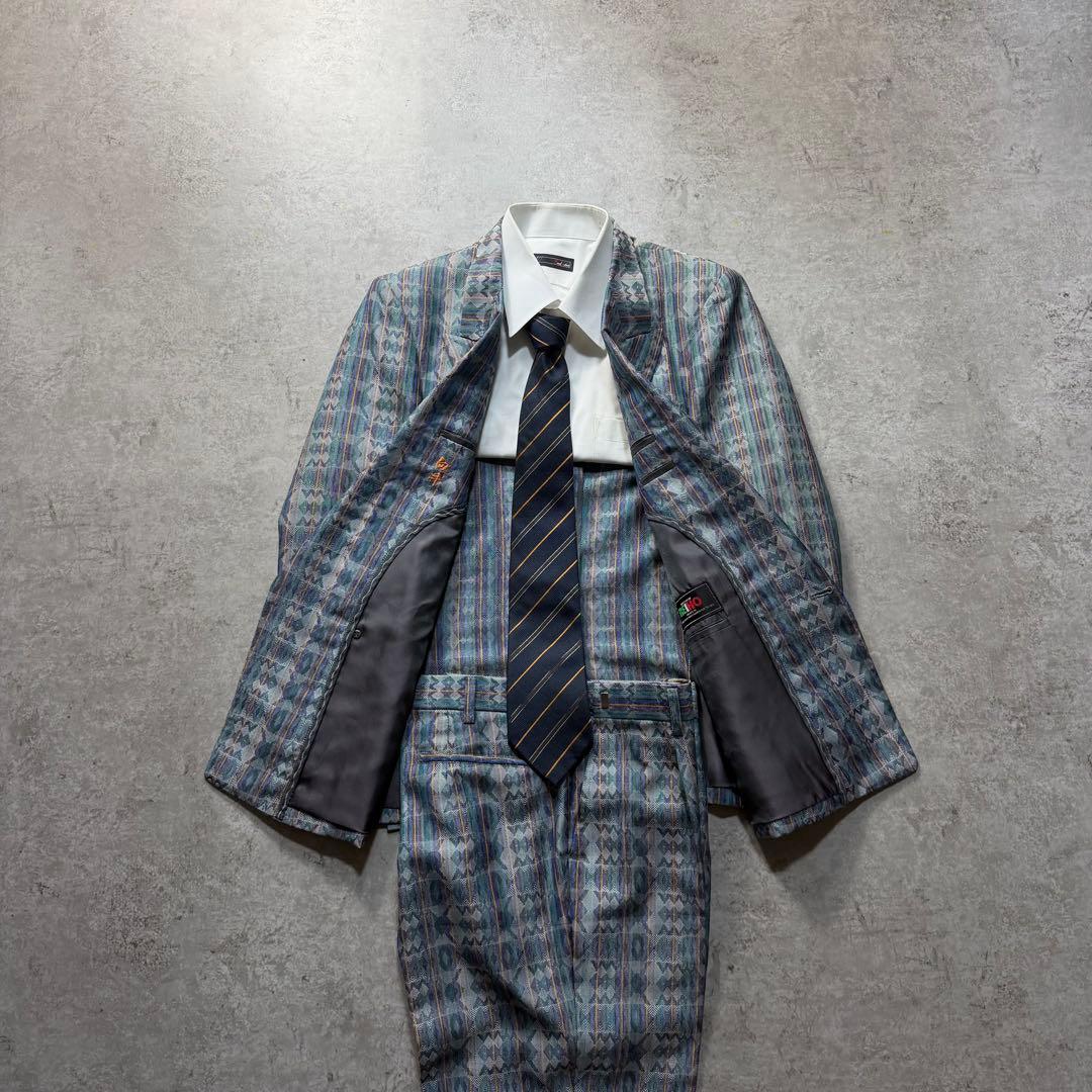 Men's Vintage Double Setup Suit Allover Pattern Rare One-of-a-kind Stylish