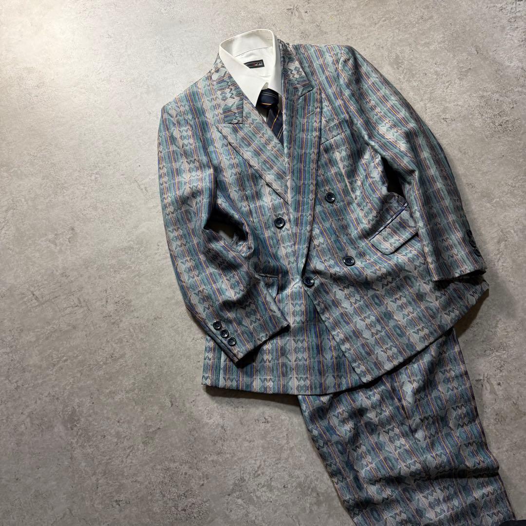 Men's Vintage Double Setup Suit Allover Pattern Rare One-of-a-kind Stylish