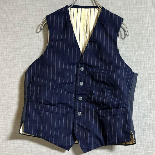 Vintage Striped Vest V Neck M Navy White Cotton Formal
