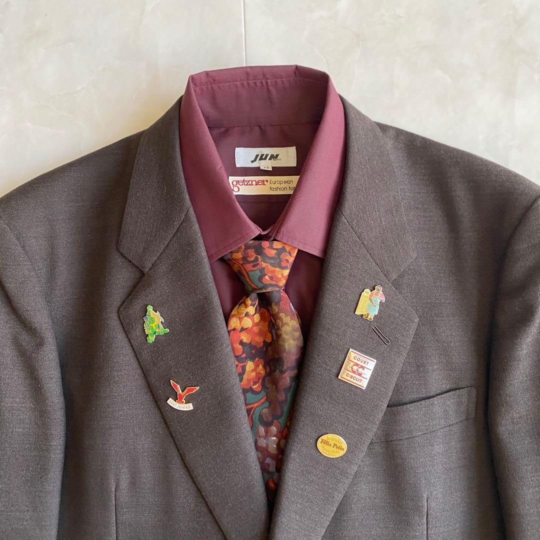 90s vintage British fabric suit Yves Saint Laurent tie pins 4 items