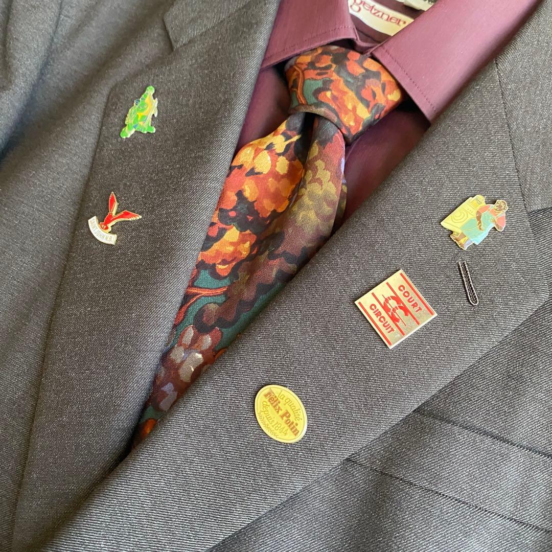 90s vintage British fabric suit Yves Saint Laurent tie pins 4 items
