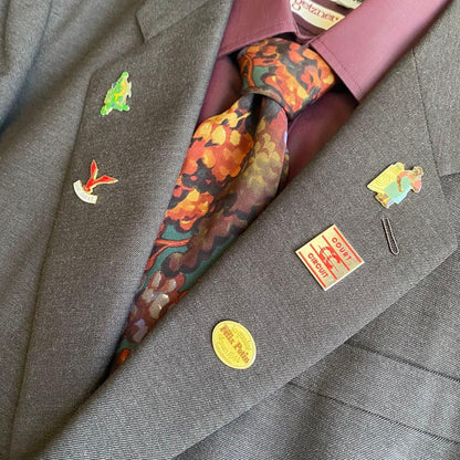 90s vintage British fabric suit Yves Saint Laurent tie pins 4 items