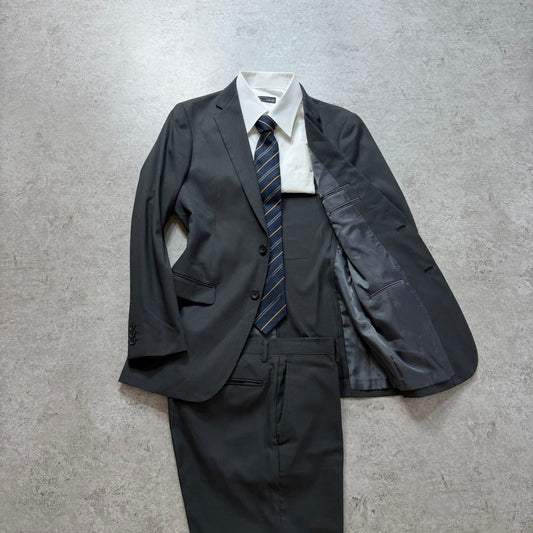 Vintage Men's Setup Suit Dark Gray Striped L Size