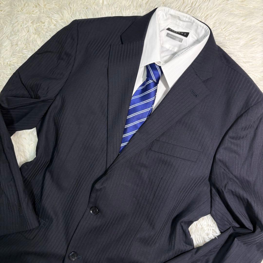 [Good condition] Athlete mode setup suit dark blue striped 102AB8