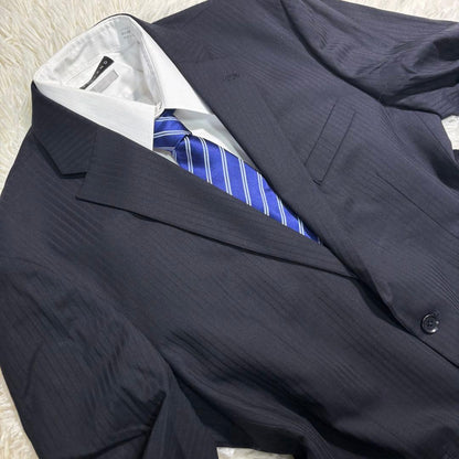 [Good condition] Athlete mode setup suit dark blue striped 102AB8