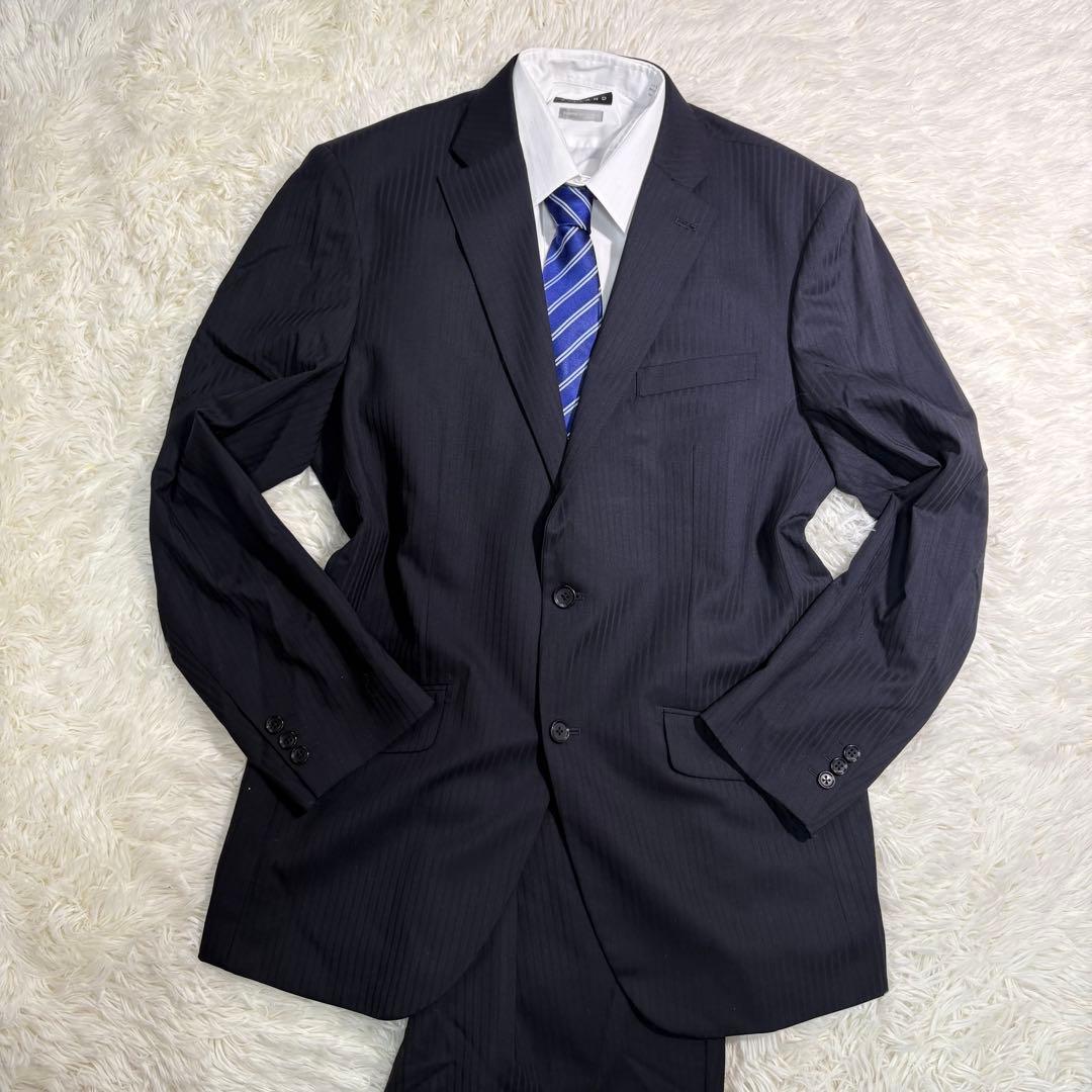[Good condition] Athlete mode setup suit dark blue striped 102AB8