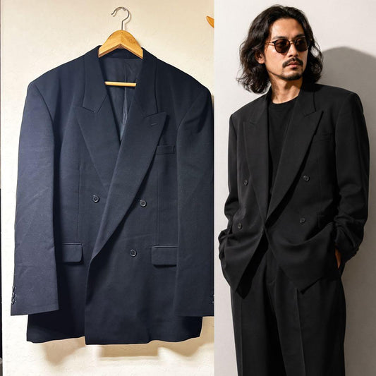 Good condition 90's double vintage suit black XL black Lautreamont