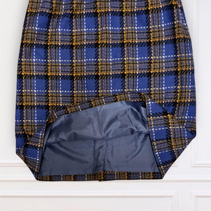 Showa Retro Bubbly Jacket & Skirt Tweed Tartan Gold Button No. 15