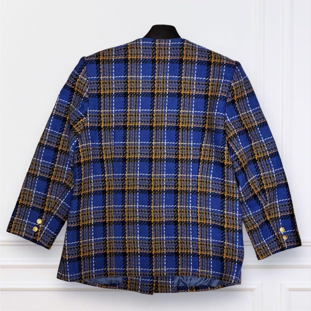 Showa Retro Bubbly Jacket & Skirt Tweed Tartan Gold Button No. 15