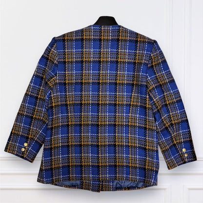 Showa Retro Bubbly Jacket & Skirt Tweed Tartan Gold Button No. 15