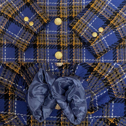 Showa Retro Bubbly Jacket & Skirt Tweed Tartan Gold Button No. 15