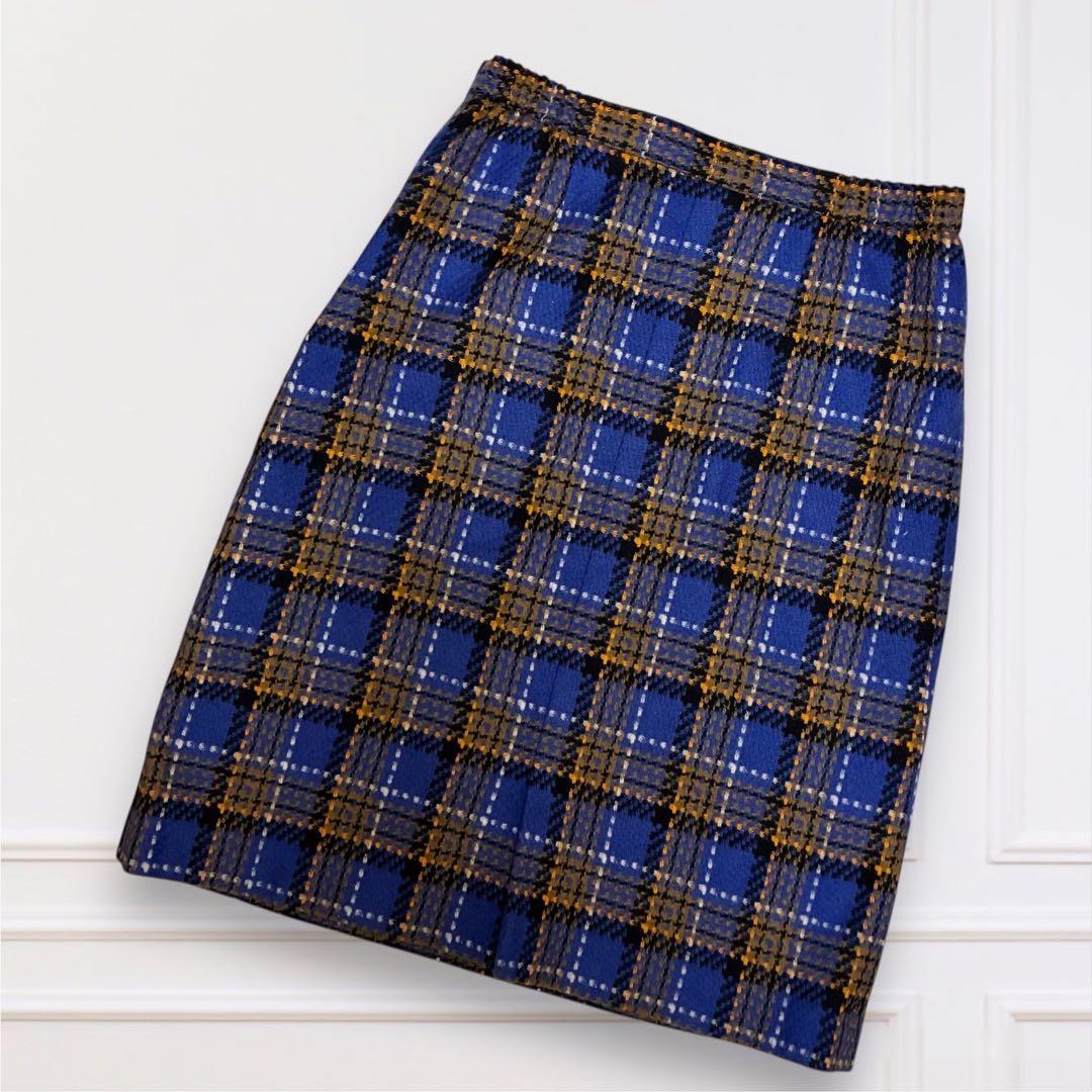 Showa Retro Bubbly Jacket & Skirt Tweed Tartan Gold Button No. 15