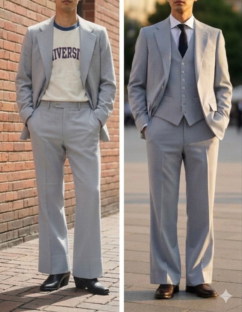 Rare Reasonable 70s 80s JUN Three Piece Suit Flare M Blue