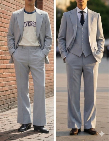 Rare Reasonable 70s 80s JUN Three Piece Suit Flare M Blue