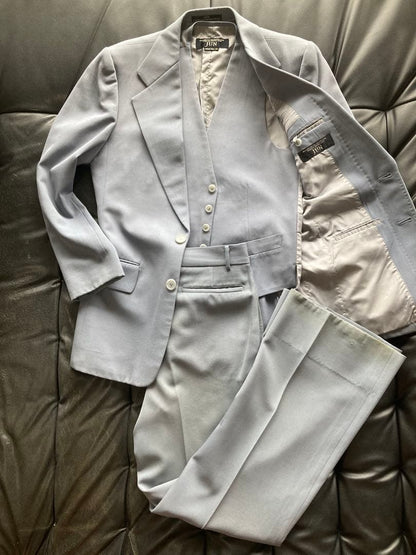 Rare Reasonable 70s 80s JUN Three Piece Suit Flare M Blue
