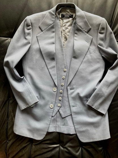 Rare Reasonable 70s 80s JUN Three Piece Suit Flare M Blue