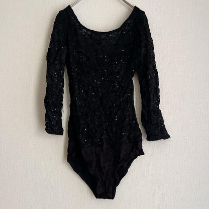 Black glitter long sleeve leotard for women