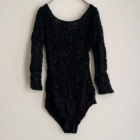 Black glitter long sleeve leotard for women