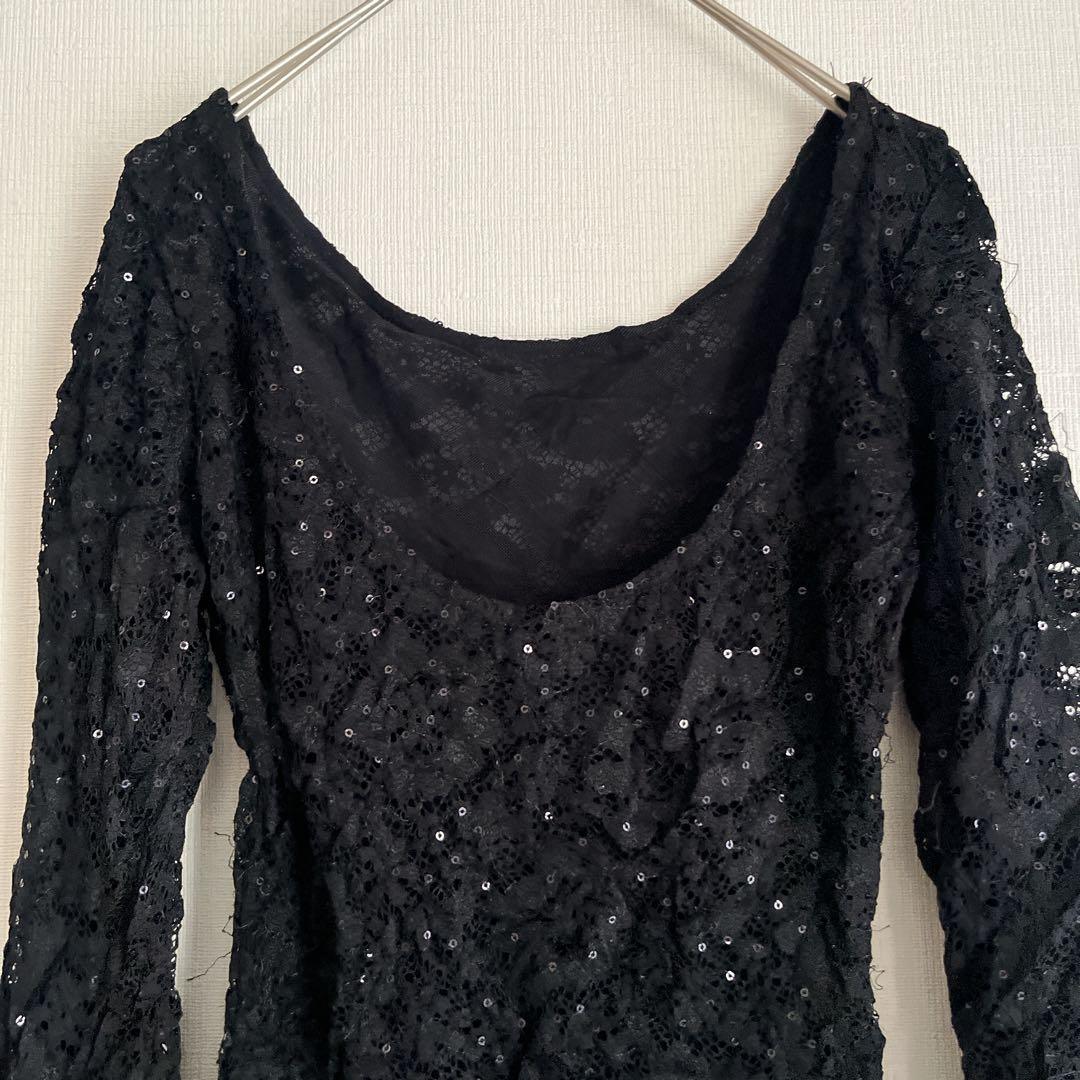 Black glitter long sleeve leotard for women