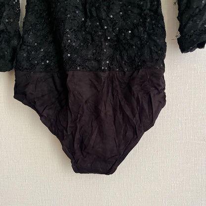 Black glitter long sleeve leotard for women