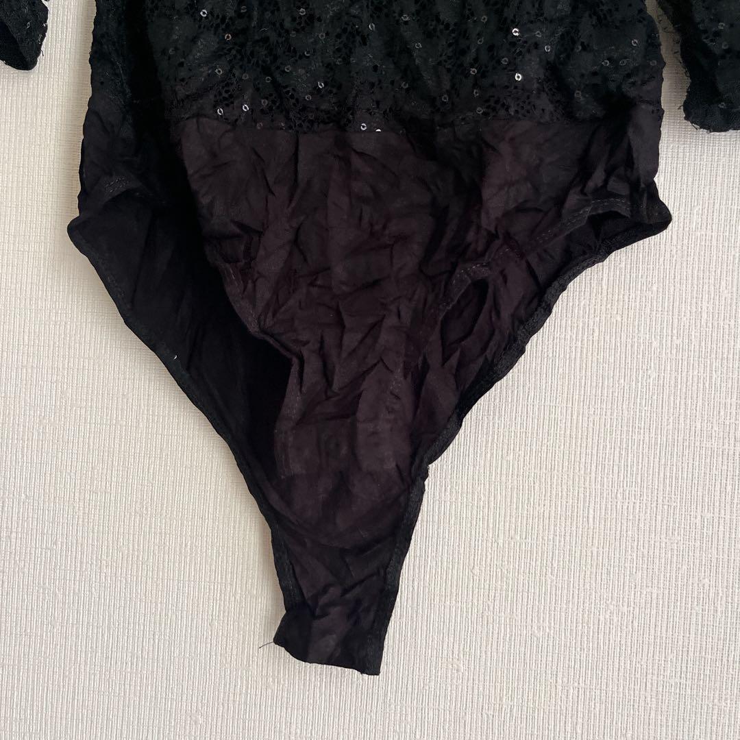 Black glitter long sleeve leotard for women