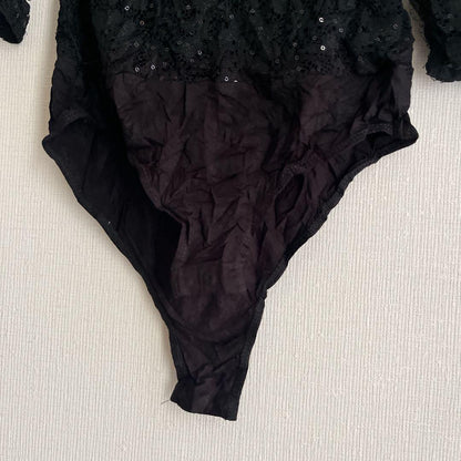 Black glitter long sleeve leotard for women