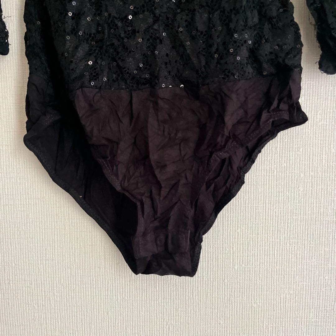 Black glitter long sleeve leotard for women