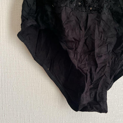 Black glitter long sleeve leotard for women