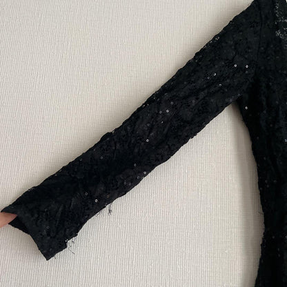 Black glitter long sleeve leotard for women