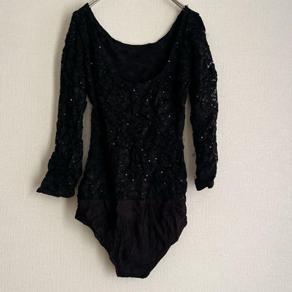 Black glitter long sleeve leotard for women