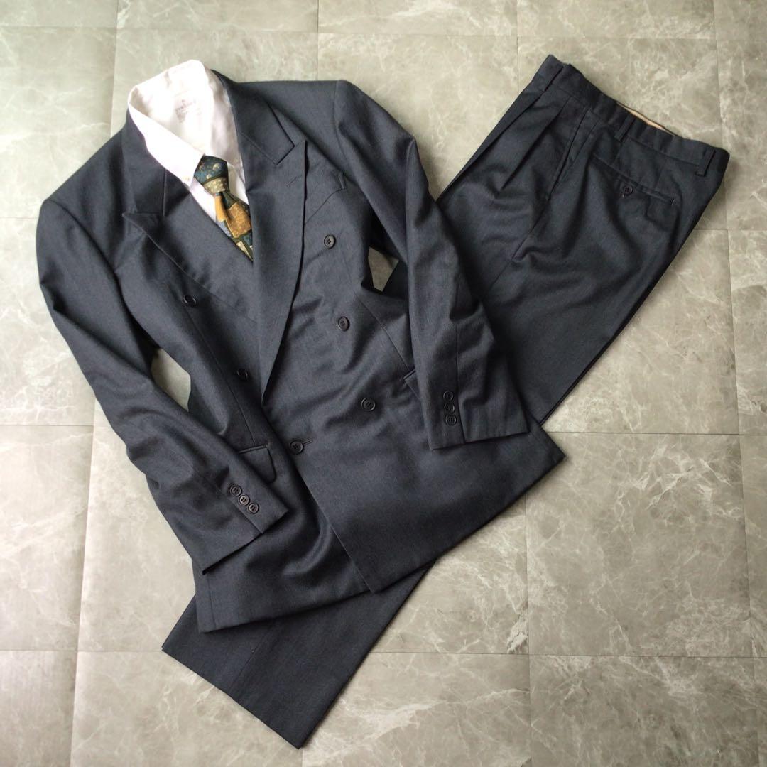 Vintage Double Breasted Suit Setup Dark Gray Wool Mode