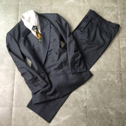 Vintage Double Breasted Suit Setup Dark Gray Wool Mode