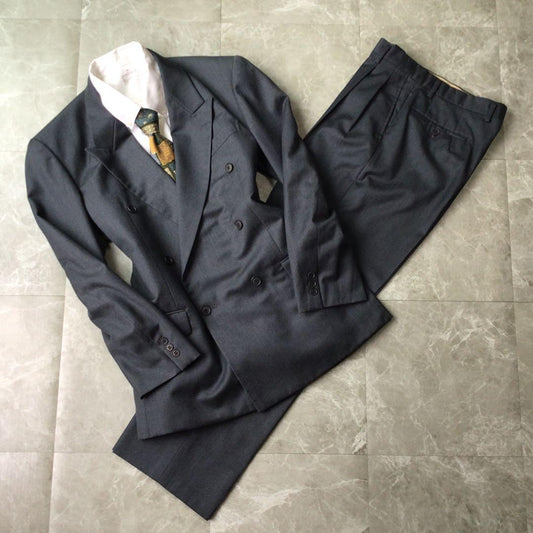 Vintage Double Breasted Suit Setup Dark Gray Wool Mode