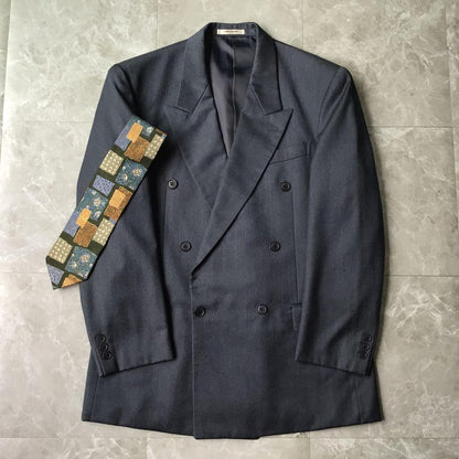Vintage Double Breasted Suit Setup Dark Gray Wool Mode