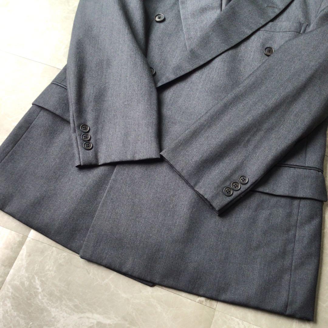 Vintage Double Breasted Suit Setup Dark Gray Wool Mode