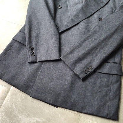 Vintage Double Breasted Suit Setup Dark Gray Wool Mode