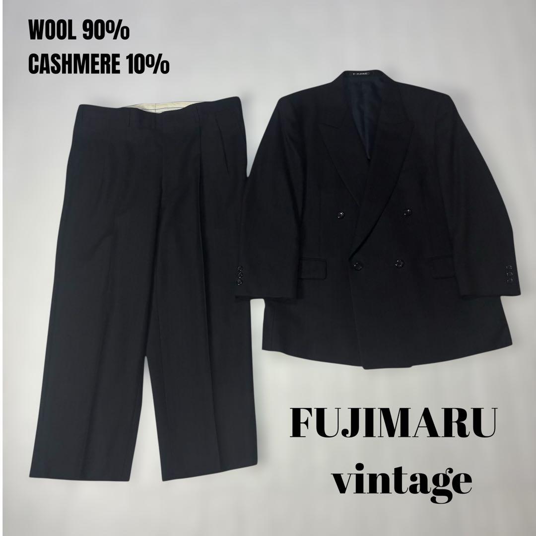 [vintage] Double breasted setup black striped cashmere blend M