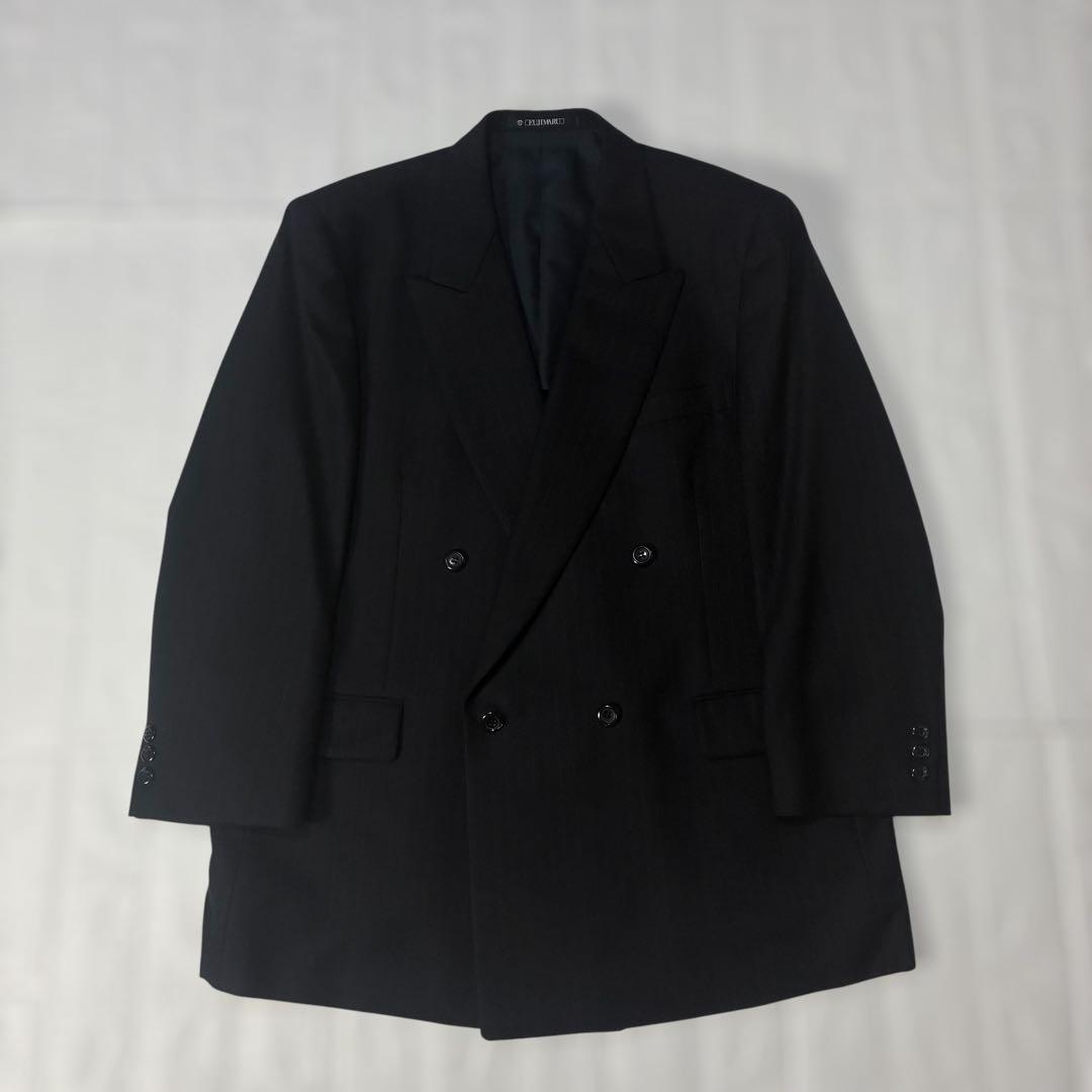 [vintage] Double breasted setup black striped cashmere blend M