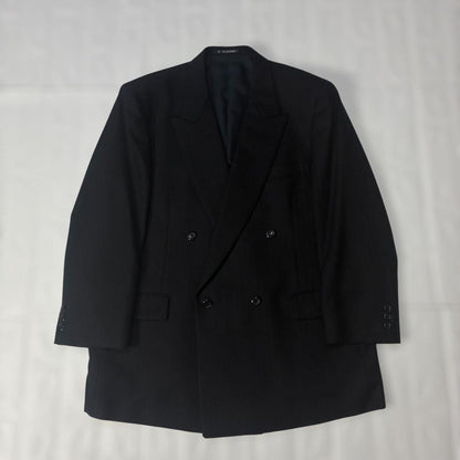 [vintage] Double breasted setup black striped cashmere blend M